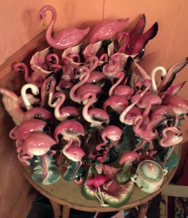 Doug and Terry's house is a riot of collectibles, including flamingoes...